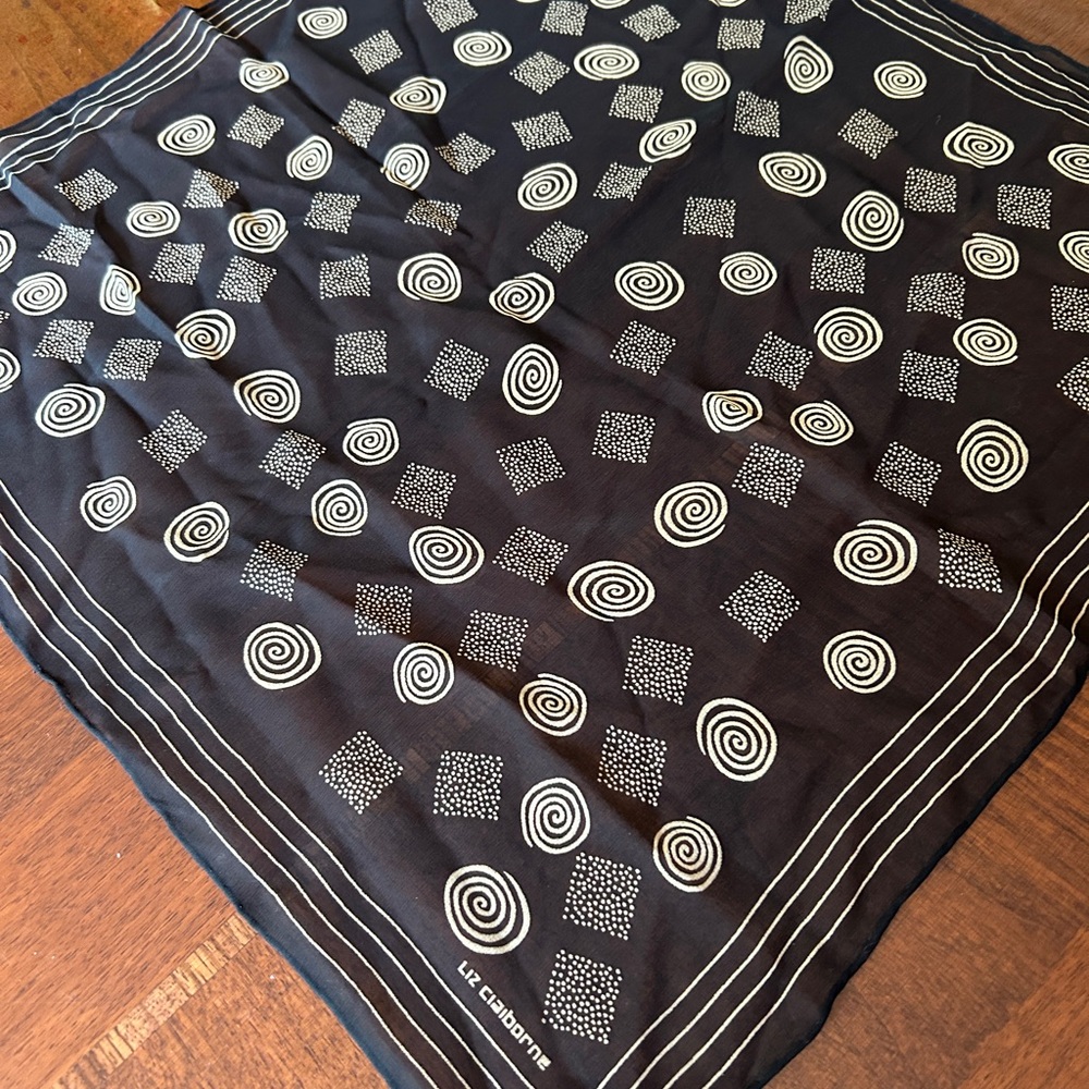 Liz Claiborne Black and White Geometric Scarf square with hand rolled edges - Picture 2 of 9